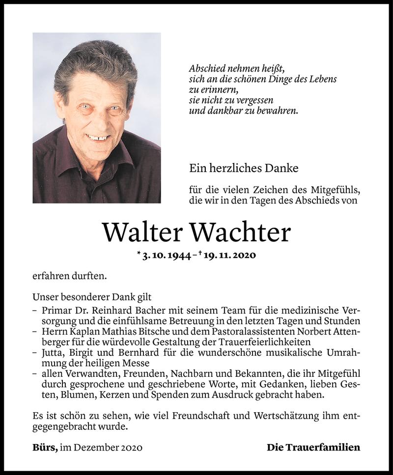 Todesanzeige für Walter Wachter vom 29.12.2020 aus Vorarlberger Nachrichten