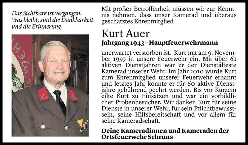  Todesanzeige für Kurt Auer vom 28.12.2020 aus Vorarlberger Nachrichten