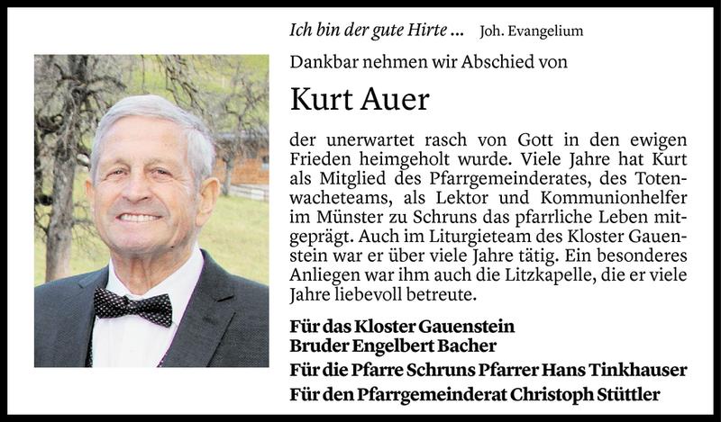  Todesanzeige für Kurt Auer vom 29.12.2020 aus Vorarlberger Nachrichten