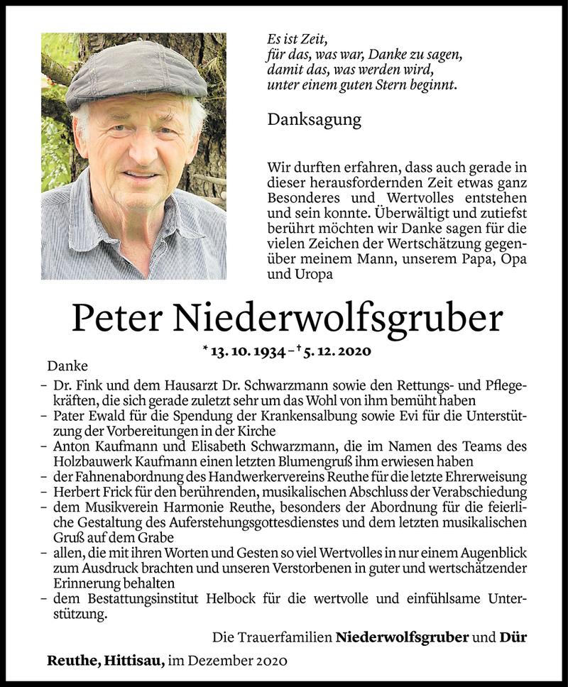  Todesanzeige für Peter Niederwolfsgruber vom 29.12.2020 aus Vorarlberger Nachrichten