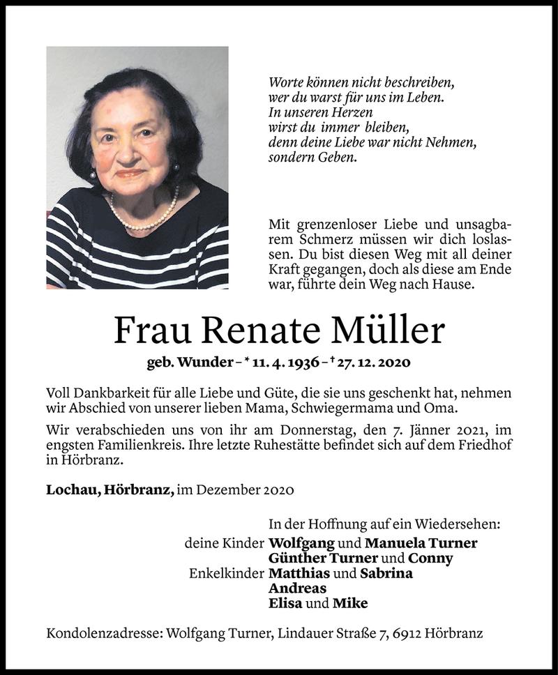  Todesanzeige für Renate Müller vom 04.01.2021 aus Vorarlberger Nachrichten
