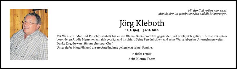  Todesanzeige für Jörg Kleboth vom 05.01.2021 aus Vorarlberger Nachrichten