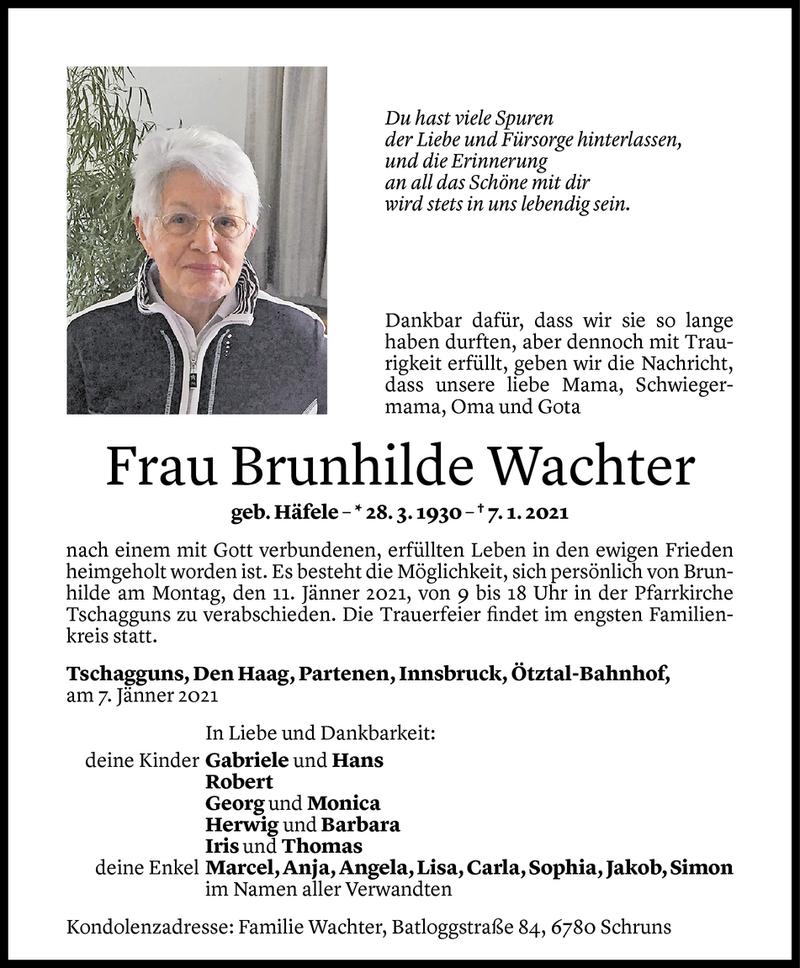  Todesanzeige für Brunhilde Wachter vom 08.01.2021 aus Vorarlberger Nachrichten