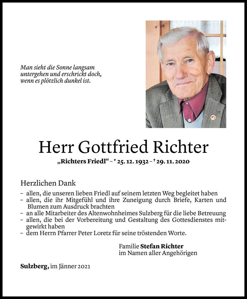  Todesanzeige für Gottfried Richter vom 13.01.2021 aus Vorarlberger Nachrichten