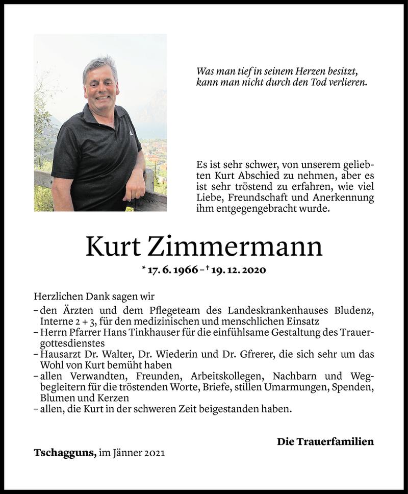 Todesanzeige für Kurt Zimmermann vom 14.01.2021 aus Vorarlberger Nachrichten
