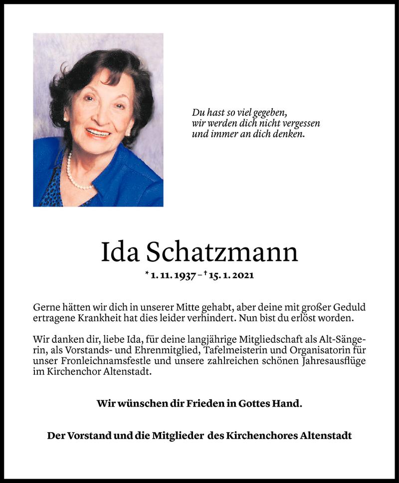  Todesanzeige für Ida Schatzmann vom 18.01.2021 aus Vorarlberger Nachrichten