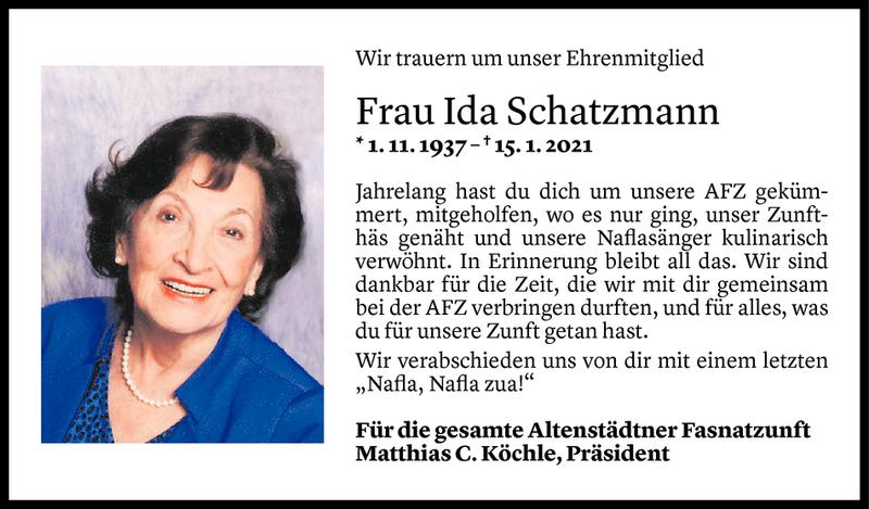  Todesanzeige für Ida Schatzmann vom 19.01.2021 aus Vorarlberger Nachrichten