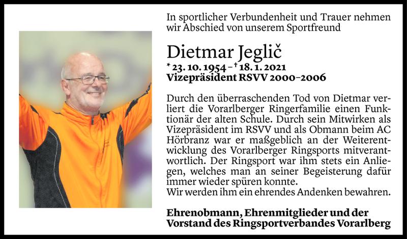  Todesanzeige für Dietmar Jeglic vom 22.01.2021 aus Vorarlberger Nachrichten