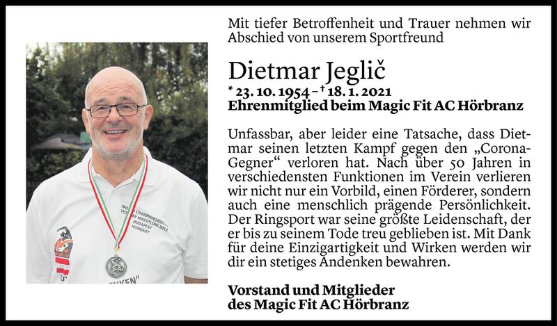  Todesanzeige für Dietmar Jeglic vom 22.01.2021 aus Vorarlberger Nachrichten