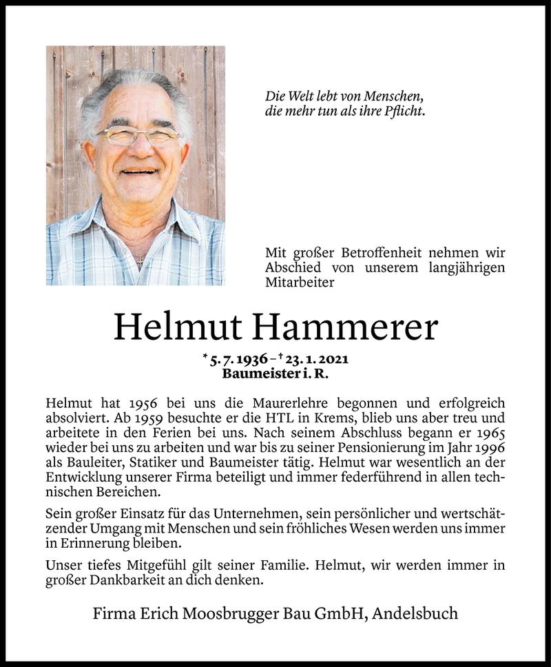  Todesanzeige für Helmut Hammerer vom 25.01.2021 aus Vorarlberger Nachrichten