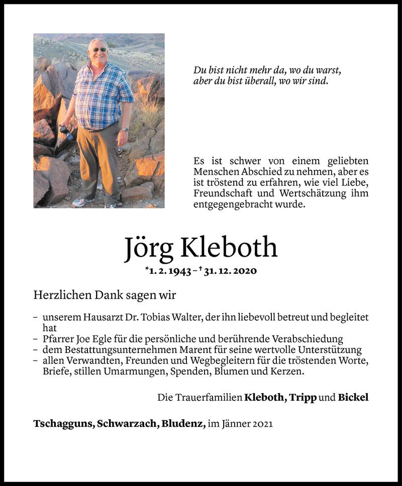  Todesanzeige für Jörg Kleboth vom 29.01.2021 aus Vorarlberger Nachrichten