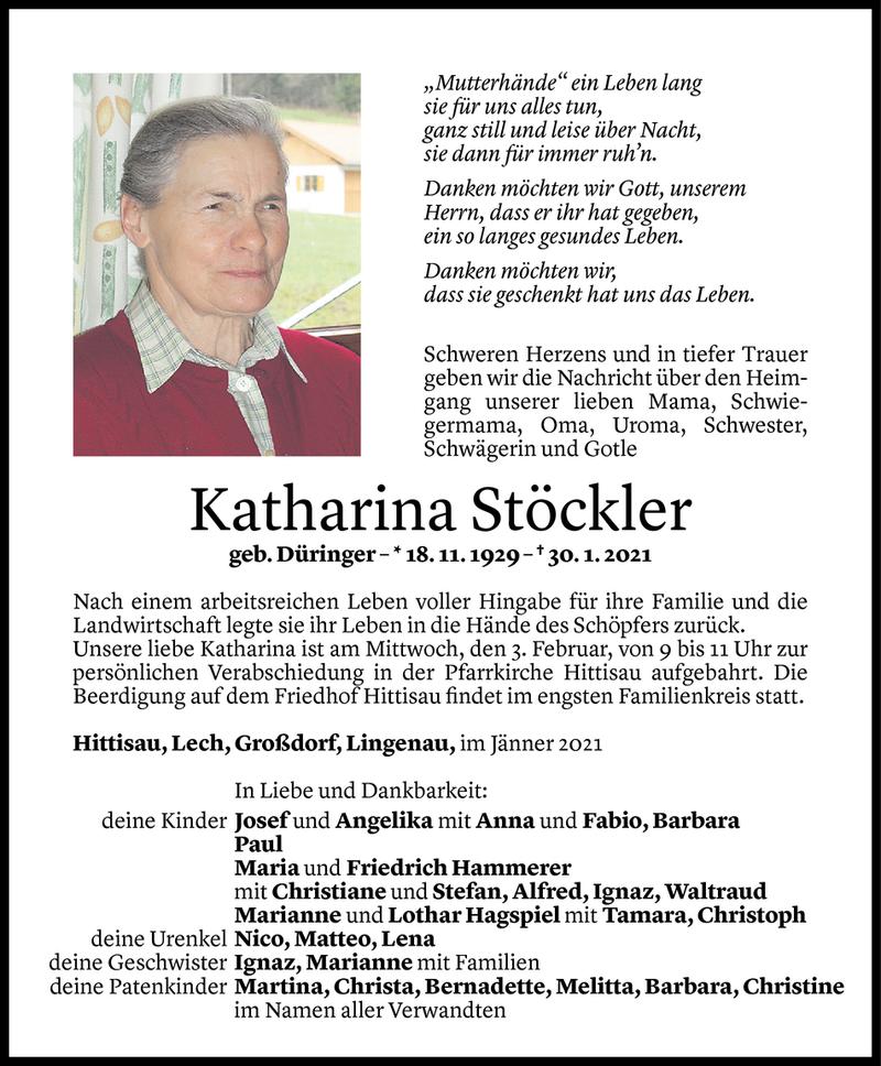  Todesanzeige für Katharina Stöckler vom 01.02.2021 aus Vorarlberger Nachrichten