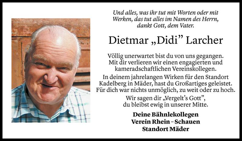  Todesanzeige für Dietmar Larcher vom 06.02.2021 aus Vorarlberger Nachrichten