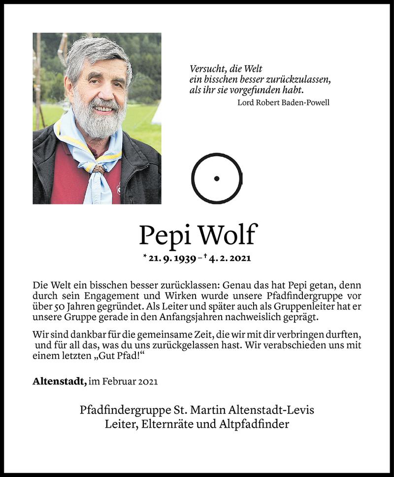  Todesanzeige für Josef Wolf vom 07.02.2021 aus Vorarlberger Nachrichten