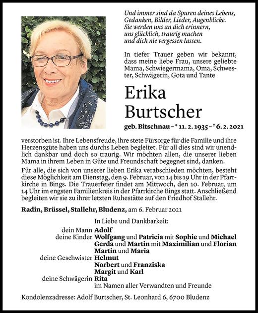 Todesanzeigen Von Erika Burtscher Todesanzeigen Vorarlberger Nachrichten