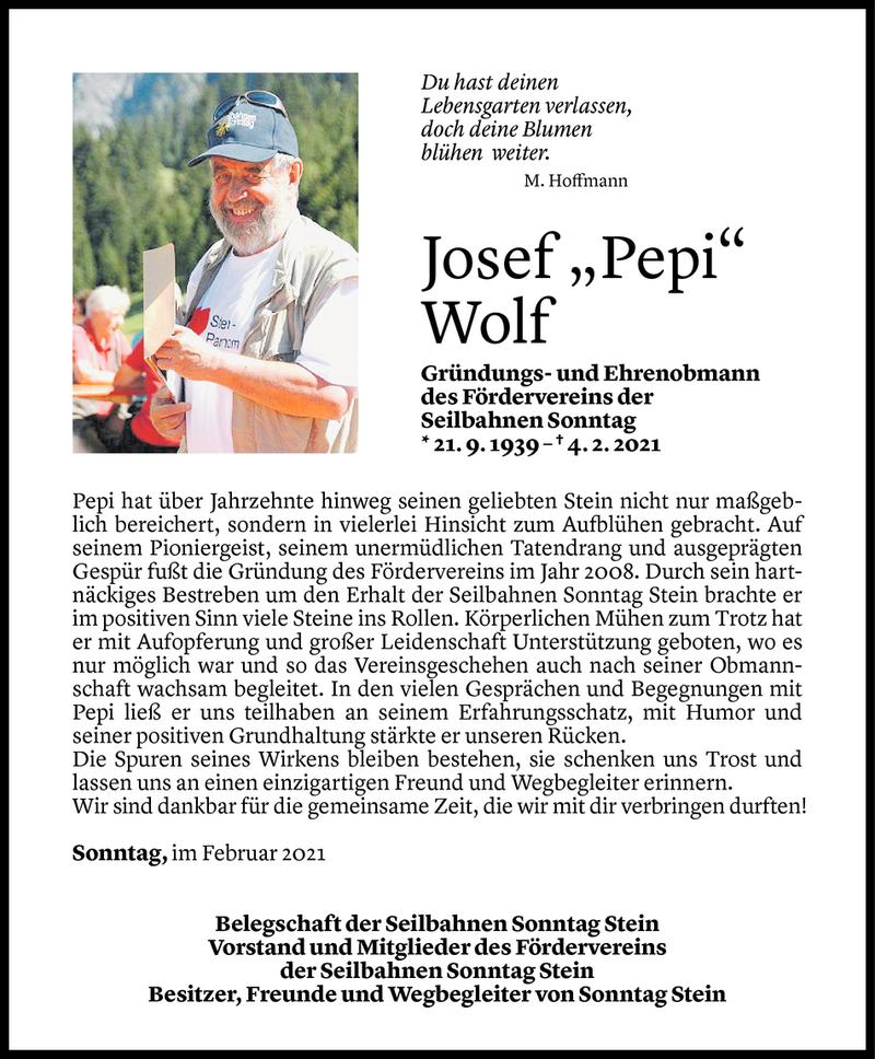  Todesanzeige für Josef Wolf vom 08.02.2021 aus Vorarlberger Nachrichten