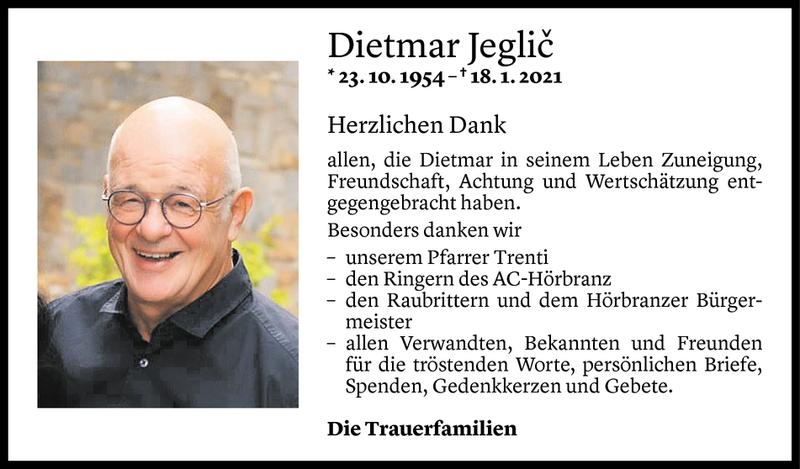  Todesanzeige für Dietmar Jeglic vom 09.02.2021 aus Vorarlberger Nachrichten