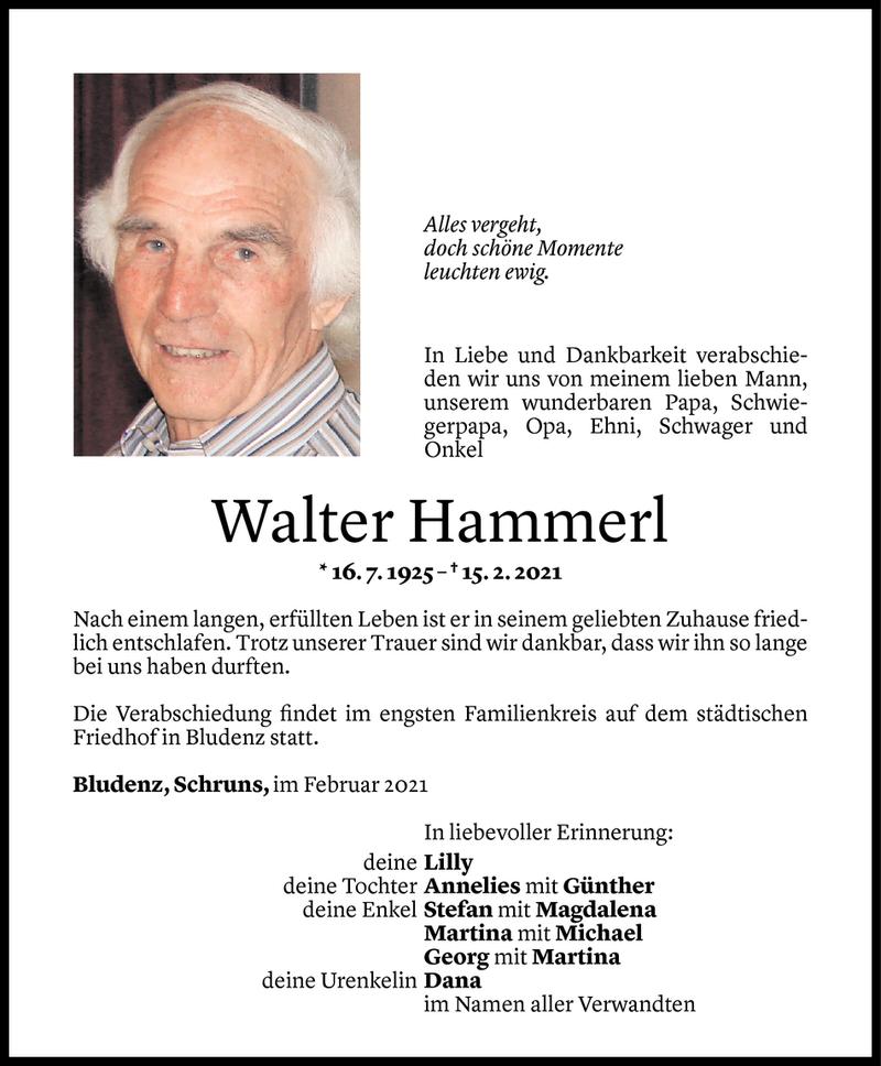  Todesanzeige für Walter Hammerl vom 20.02.2021 aus Vorarlberger Nachrichten