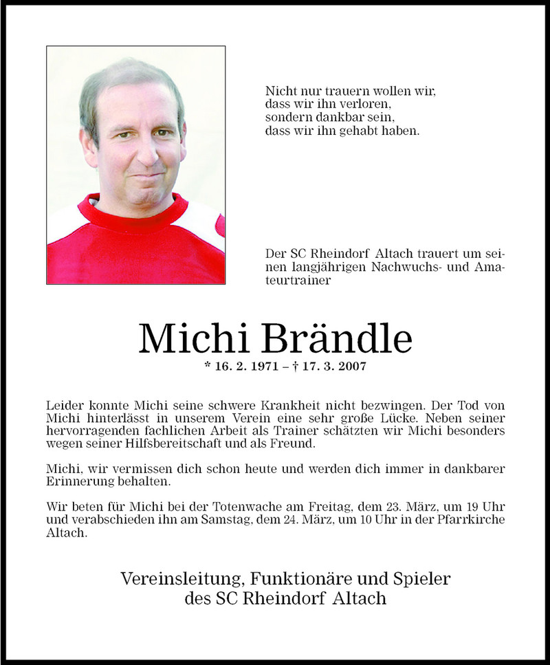  Todesanzeige für Michi Brändle vom 22.03.2007 aus Vorarlberger Nachrichten