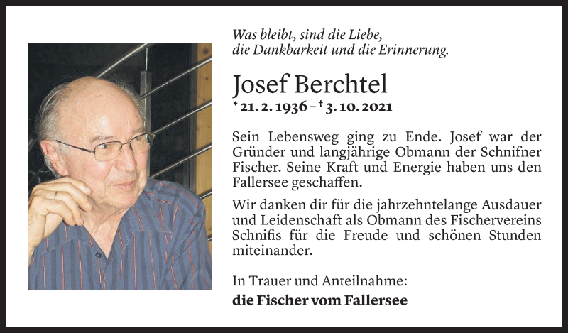  Todesanzeige für Josef Berchtel vom 05.10.2021 aus Vorarlberger Nachrichten
