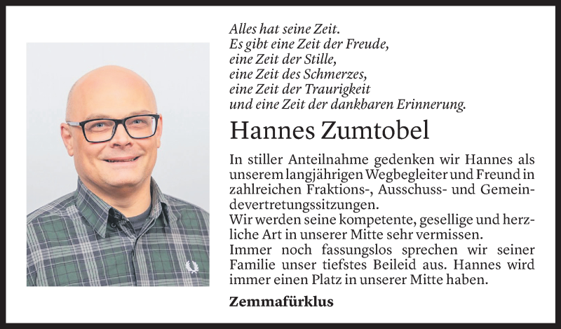  Todesanzeige für Hannes Zumtobel vom 02.10.2021 aus Vorarlberger Nachrichten