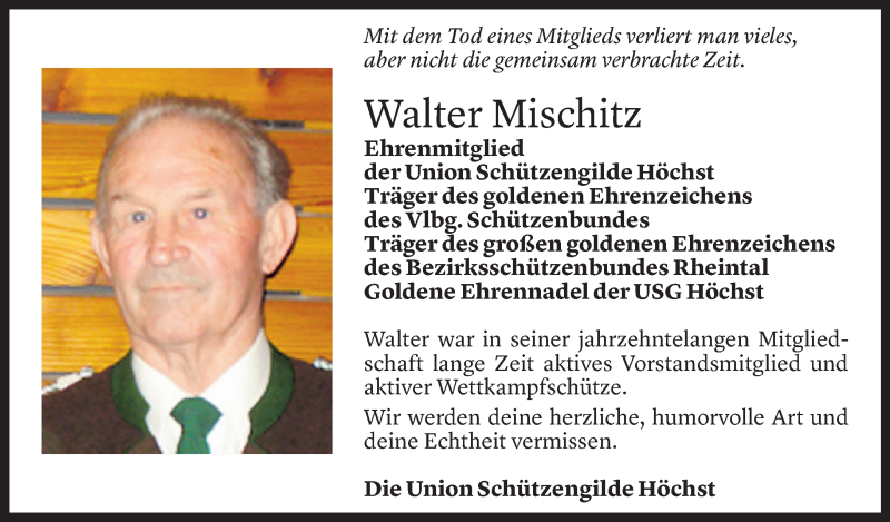  Todesanzeige für Walter Mischitz vom 13.10.2021 aus Vorarlberger Nachrichten