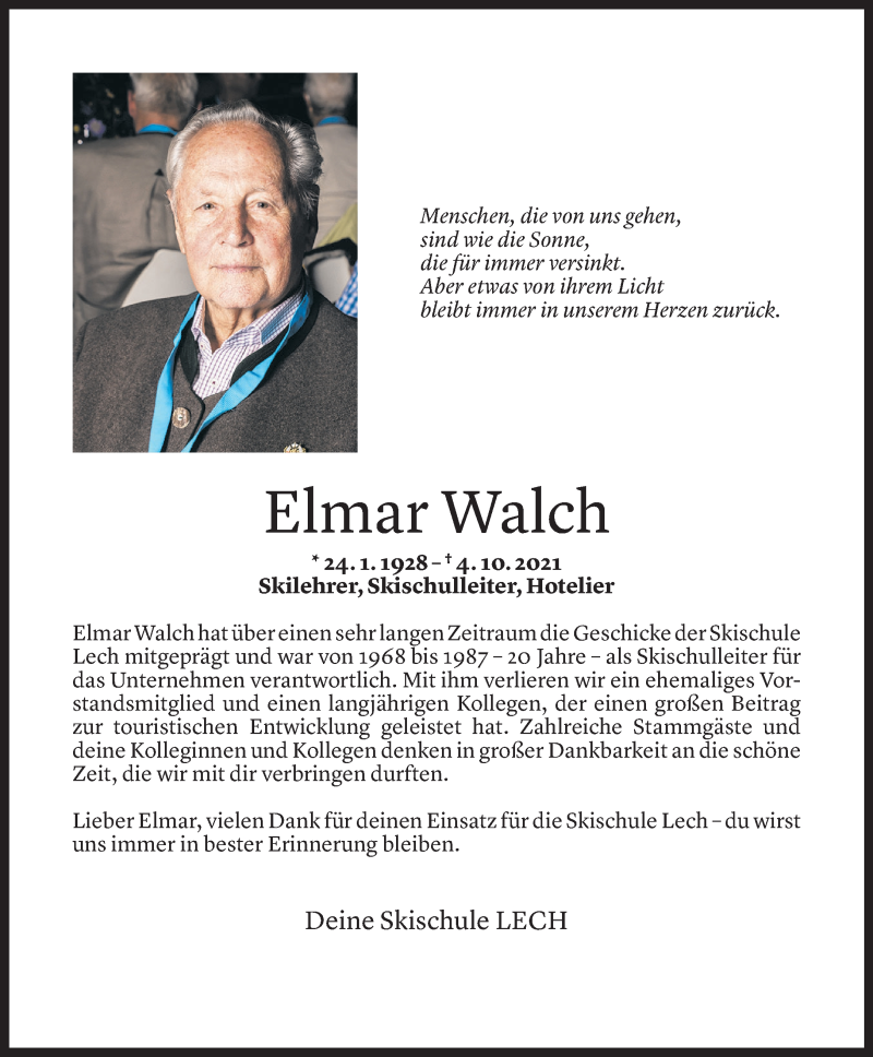  Todesanzeige für Elmar Walch vom 08.10.2021 aus Vorarlberger Nachrichten