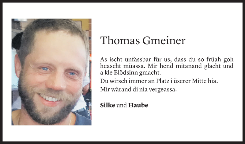  Todesanzeige für Thomas Gmeiner vom 30.10.2021 aus Vorarlberger Nachrichten