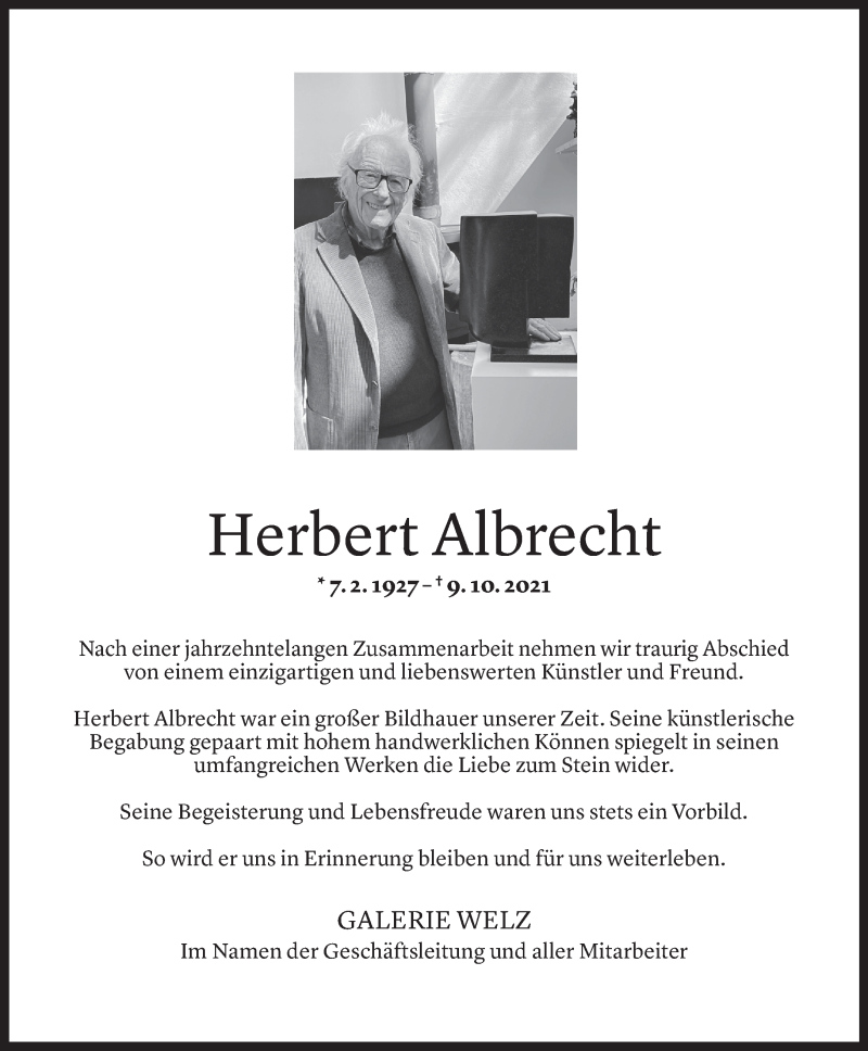  Todesanzeige für Herbert Albrecht vom 12.10.2021 aus Vorarlberger Nachrichten