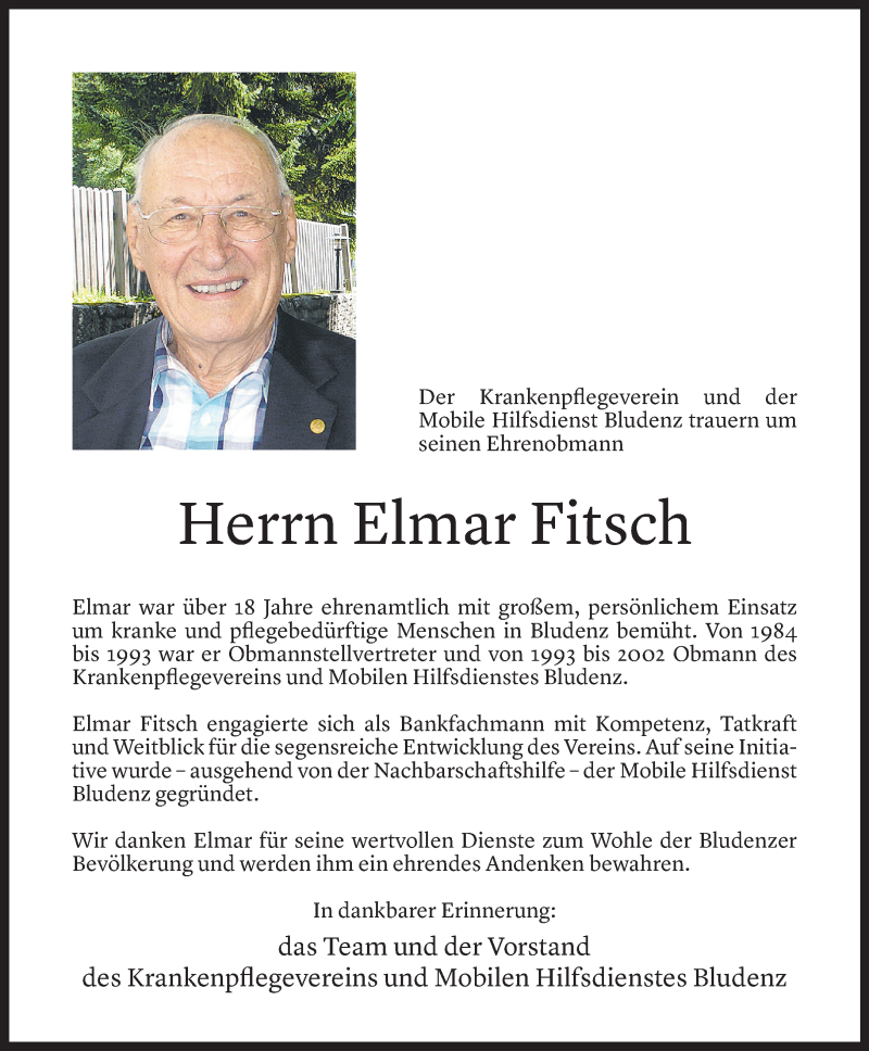  Todesanzeige für Elmar Fitsch vom 23.10.2021 aus Vorarlberger Nachrichten