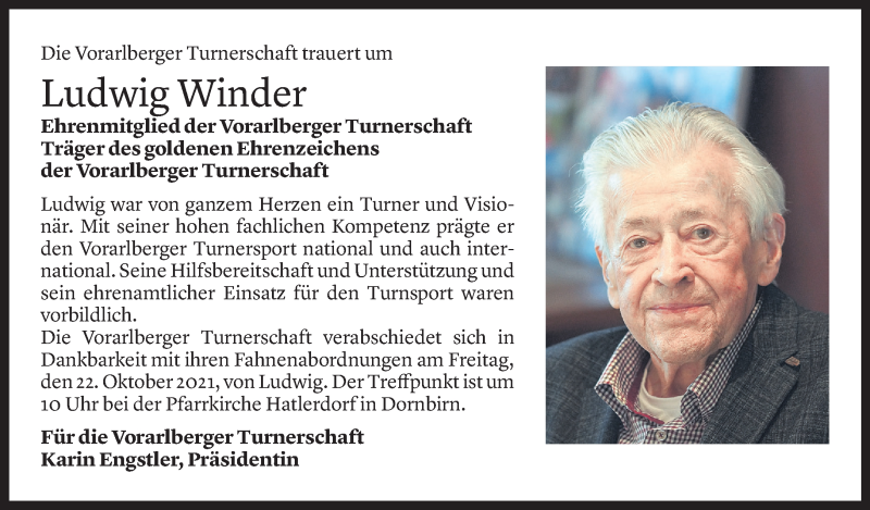  Todesanzeige für Ludwig Winder vom 18.10.2021 aus Vorarlberger Nachrichten