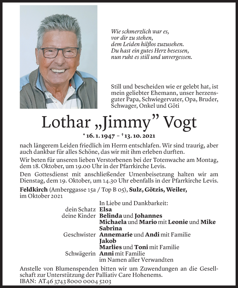 Todesanzeige für Lothar Vogt vom 16.10.2021 aus Vorarlberger Nachrichten