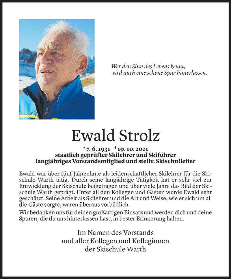  Todesanzeige für Ewald Strolz vom 21.10.2021 aus Vorarlberger Nachrichten