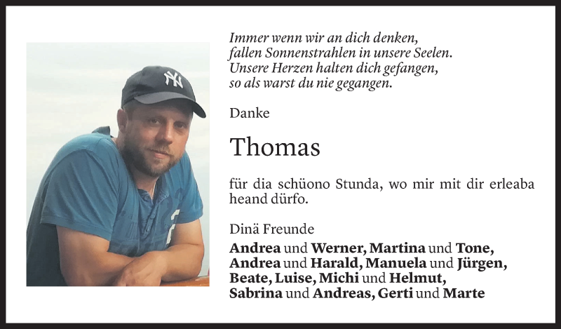  Todesanzeige für Thomas Gmeiner vom 29.10.2021 aus Vorarlberger Nachrichten