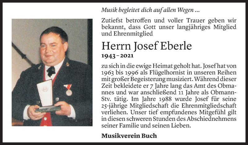  Todesanzeige für Josef Eberle vom 21.10.2021 aus Vorarlberger Nachrichten