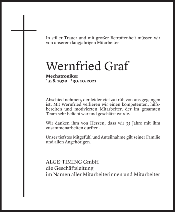 Todesanzeige von Wernfried Graf von Vorarlberger Nachrichten