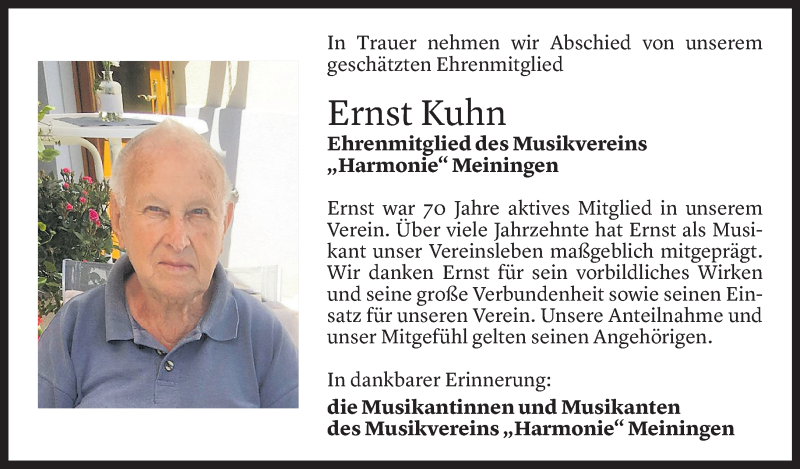  Todesanzeige für Ernst Kuhn vom 26.11.2021 aus Vorarlberger Nachrichten
