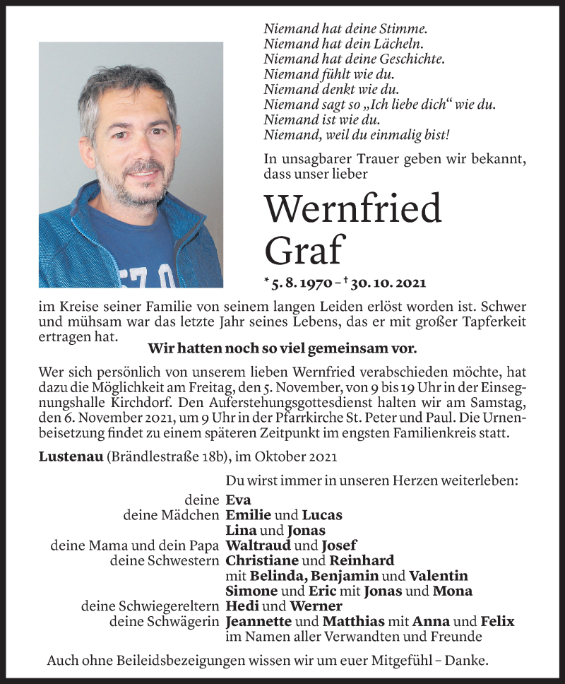  Todesanzeige für Wernfried Graf vom 02.11.2021 aus Vorarlberger Nachrichten