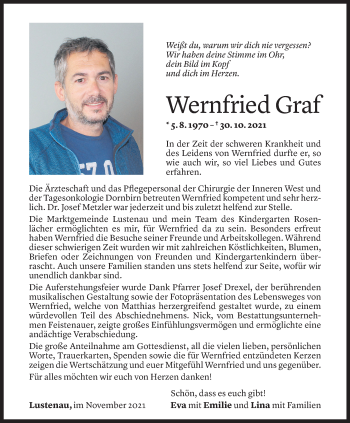 Todesanzeige von Wernfried Graf von Vorarlberger Nachrichten