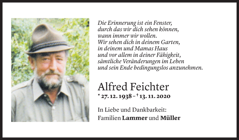  Todesanzeige für Alfred Feichter vom 13.11.2021 aus Vorarlberger Nachrichten