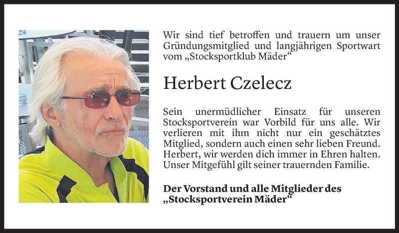  Todesanzeige für Herbert Czelecz vom 30.11.2021 aus Vorarlberger Nachrichten
