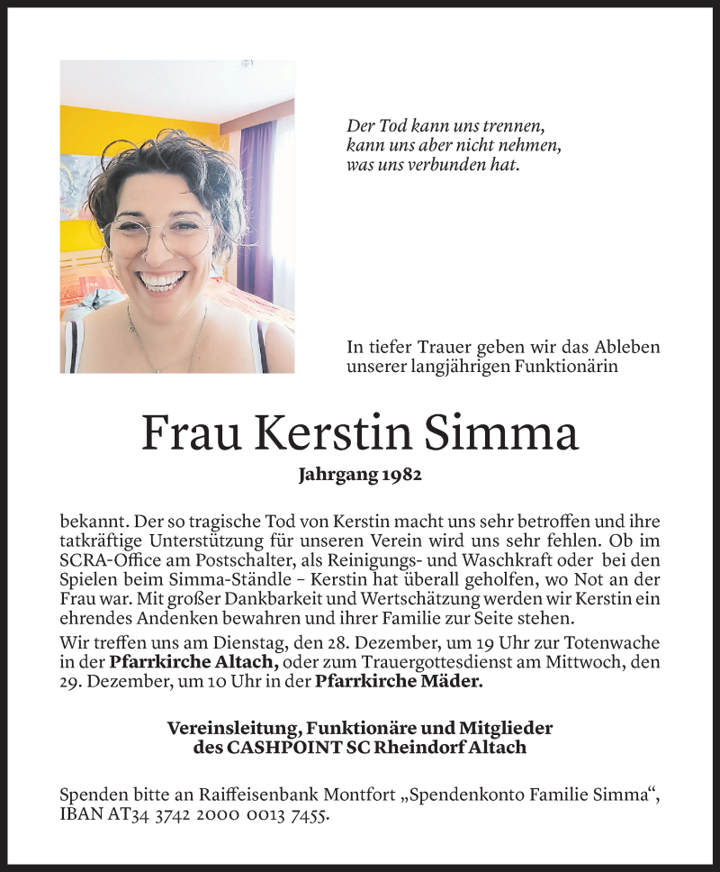  Todesanzeige für Kerstin Simma vom 26.12.2021 aus Vorarlberger Nachrichten