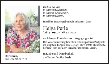 Todesanzeige von Helga Perle von Vorarlberger Nachrichten