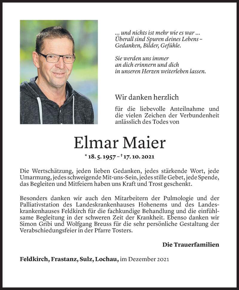  Todesanzeige für Elmar Maier vom 03.12.2021 aus Vorarlberger Nachrichten