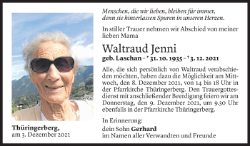 Todesanzeige von Waltraud Jenni von Vorarlberger Nachrichten