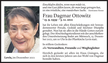 Todesanzeige von Dagmar Ottowitz von Vorarlberger Nachrichten