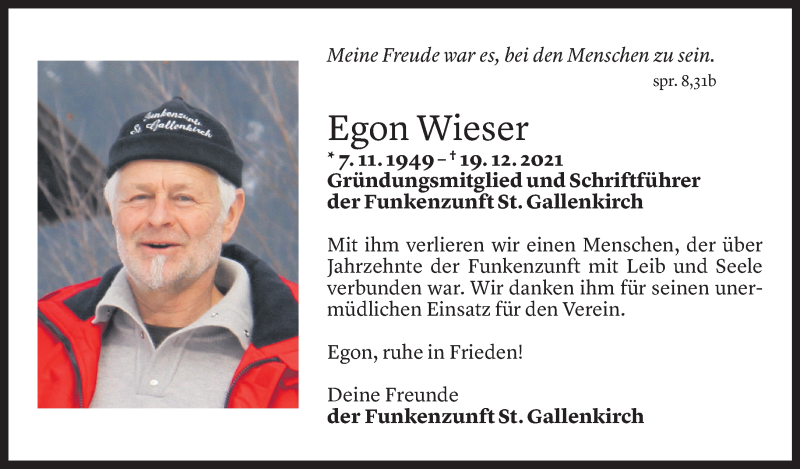  Todesanzeige für Egon Wieser vom 22.12.2021 aus Vorarlberger Nachrichten