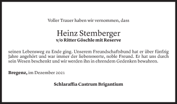 Todesanzeige von Heinz Stemberger von Vorarlberger Nachrichten