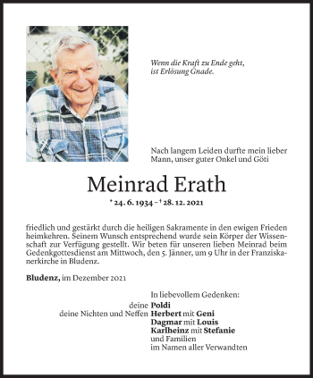 Todesanzeige von Meinrad Erath von Vorarlberger Nachrichten