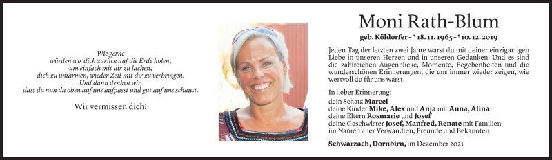  Todesanzeige für Monika Rath-Blum vom 09.12.2021 aus Vorarlberger Nachrichten
